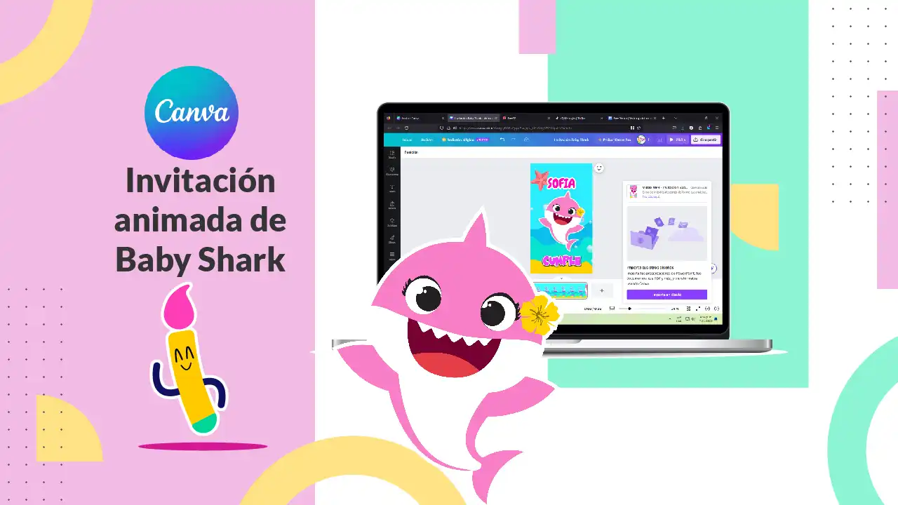 Invitación animada de Baby Shark para niñas hecha en Canva